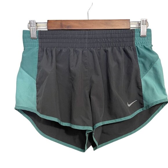 Nike Women's Gray Green High Rise Dri Fit Drawstring Lined Running Shorts Small - Picture 1 of 8